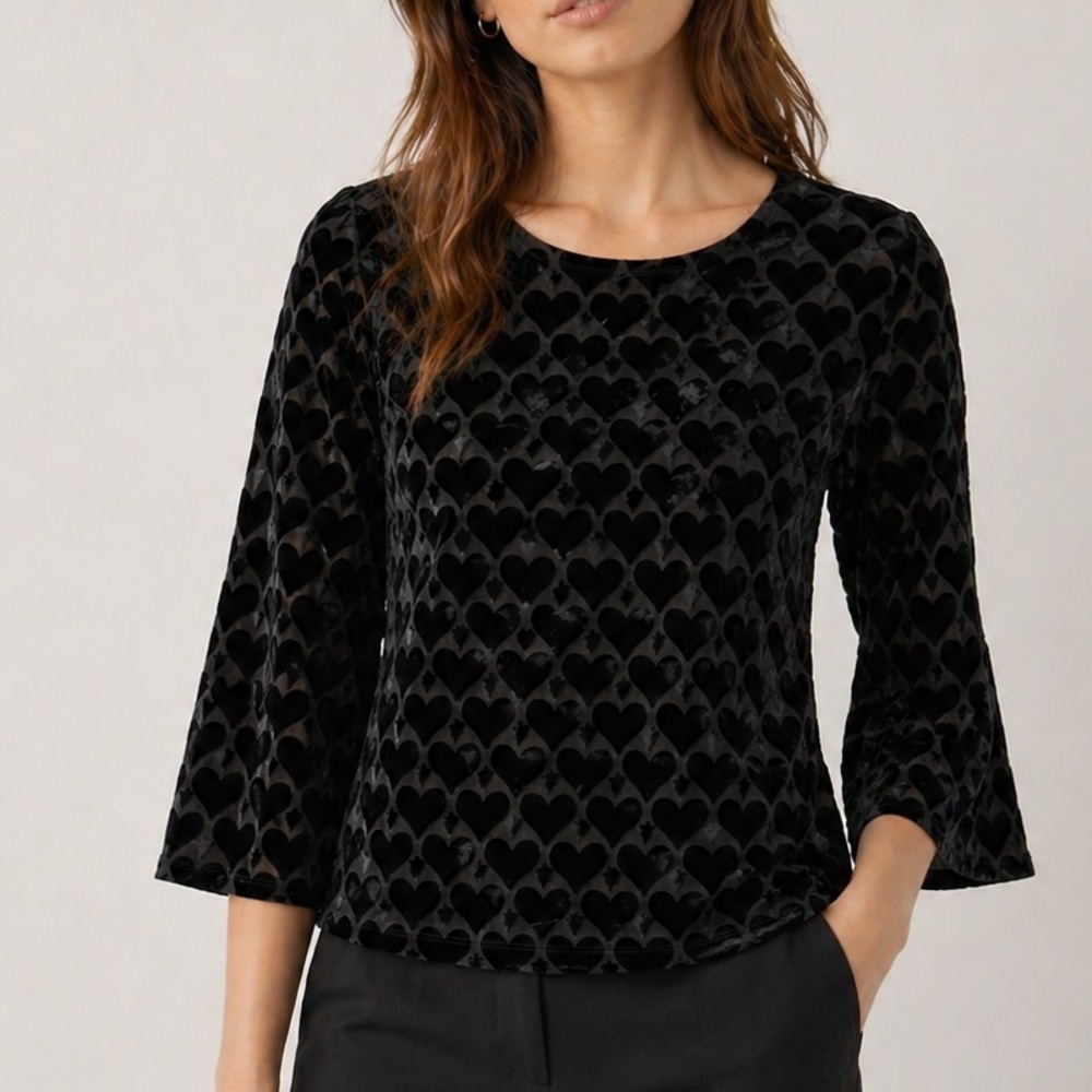 Talbots Black Velvet Heart-Pattern Blouse